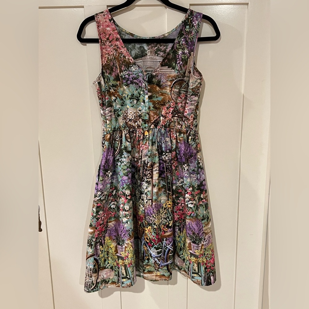 Whimsical Garden Romance Dolls & Dames Garden Scenic Print Dress USA Size Small